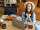 happy woman getting cheap flights