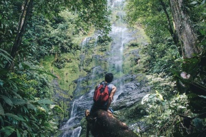 hiking near waterfall