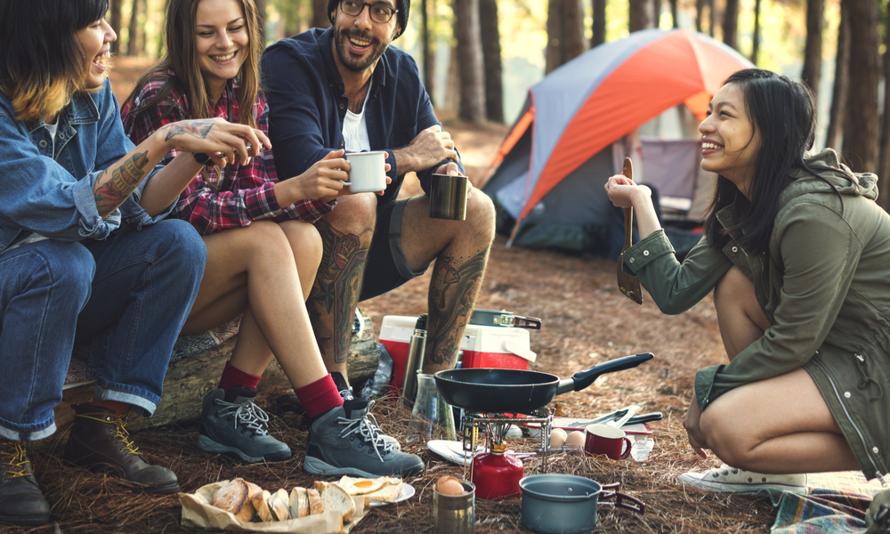 Friends Camping Eating Food Concept